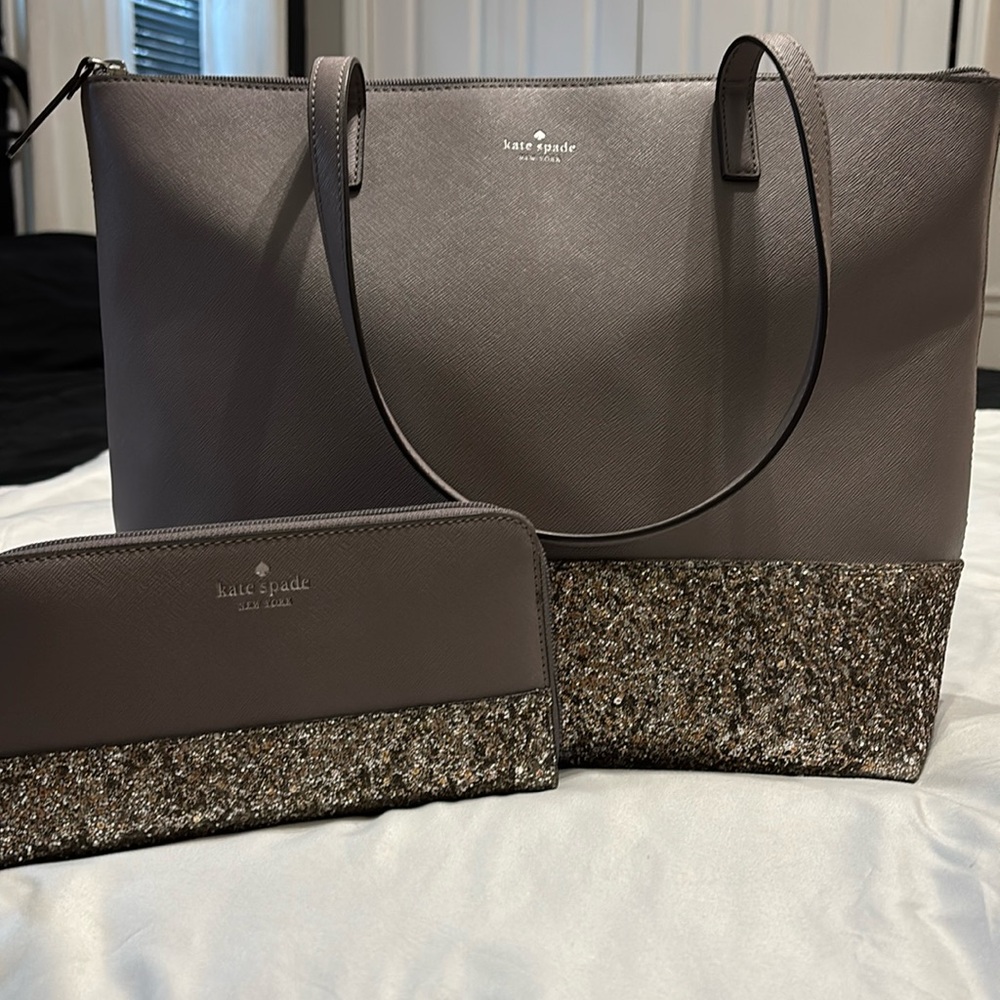 Kate Spade sparkly tote with matching wallet